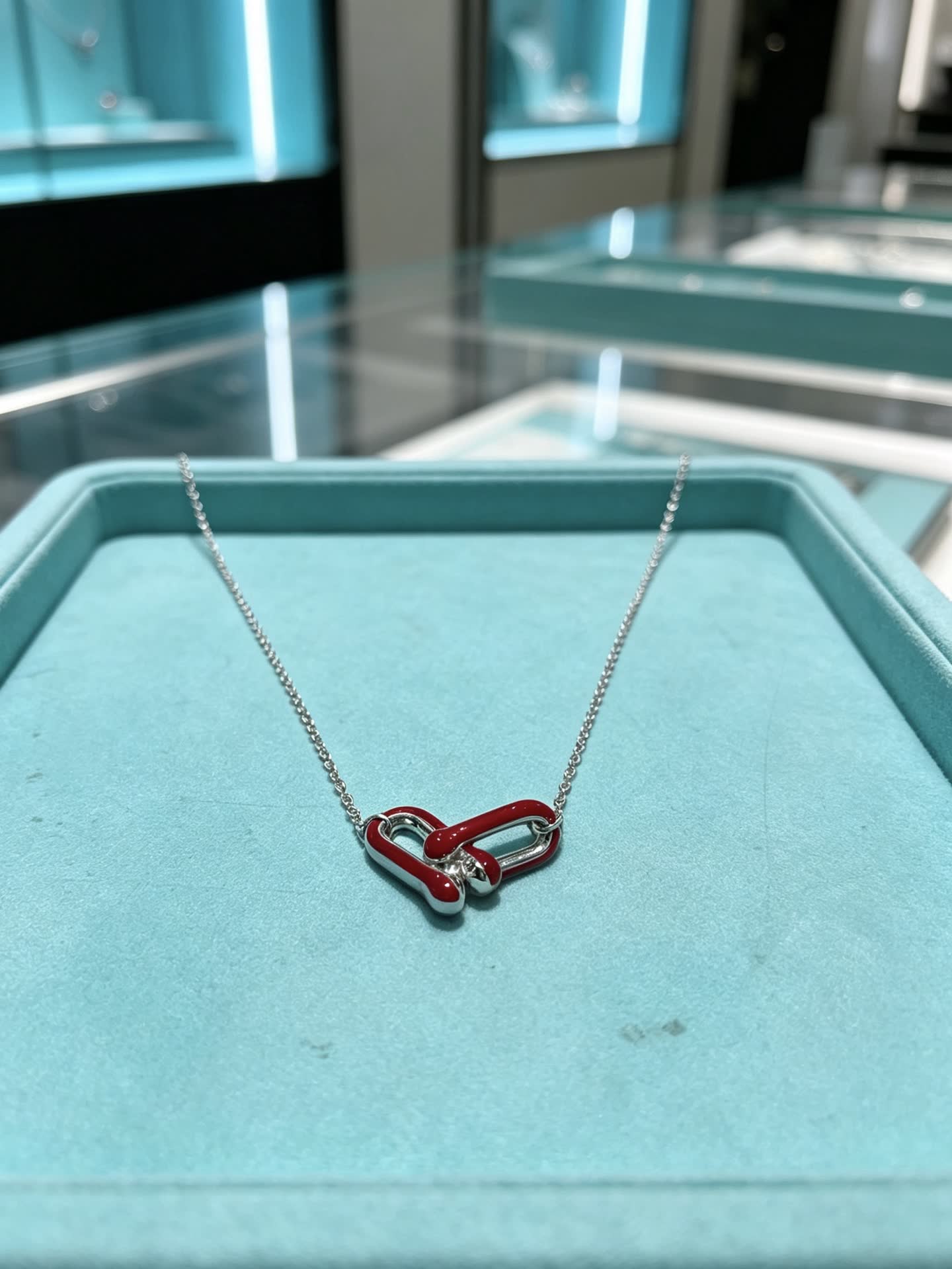 Tiffany & Co. Sterling Silver Red Enamel Atlas Necklace